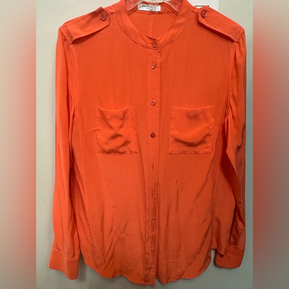 Equipment Signature long sleeve silk shirt Bright Orange Color